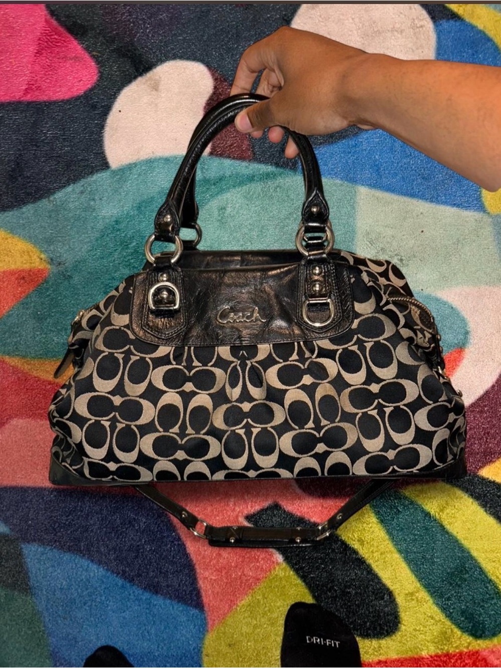 Coach Black and Cream Signature Satchel